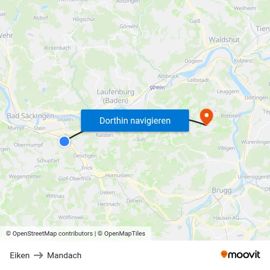 Eiken to Mandach map