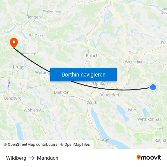 Wildberg to Mandach map