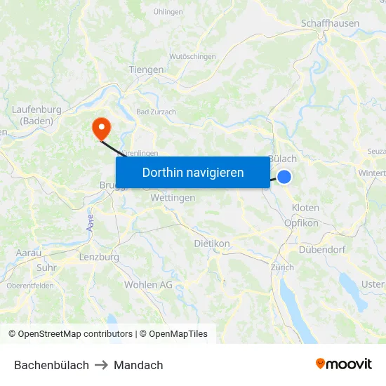 Bachenbülach to Mandach map