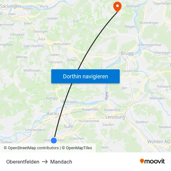 Oberentfelden to Mandach map