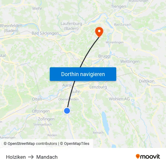 Holziken to Mandach map