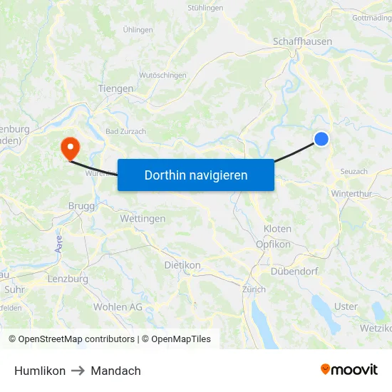 Humlikon to Mandach map
