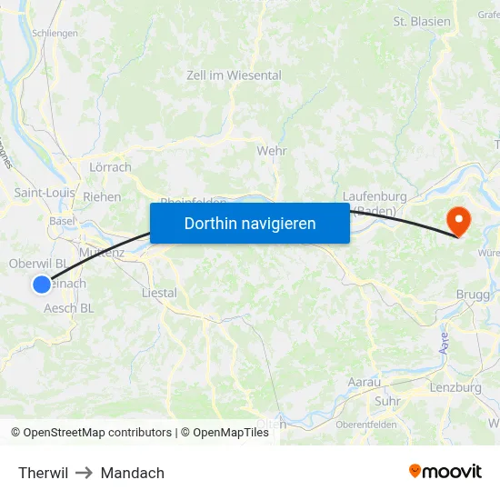 Therwil to Mandach map