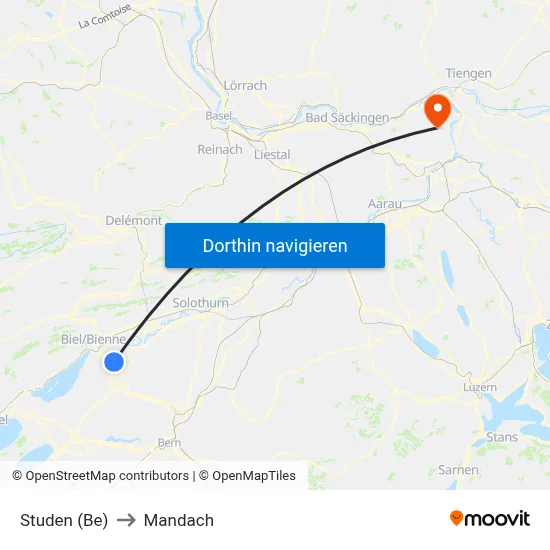 Studen (Be) to Mandach map