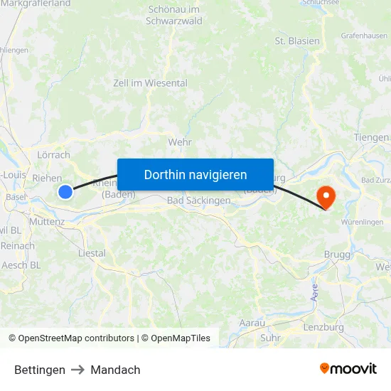Bettingen to Mandach map