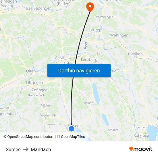 Sursee to Mandach map
