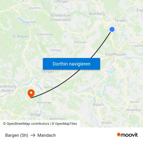 Bargen (Sh) to Mandach map