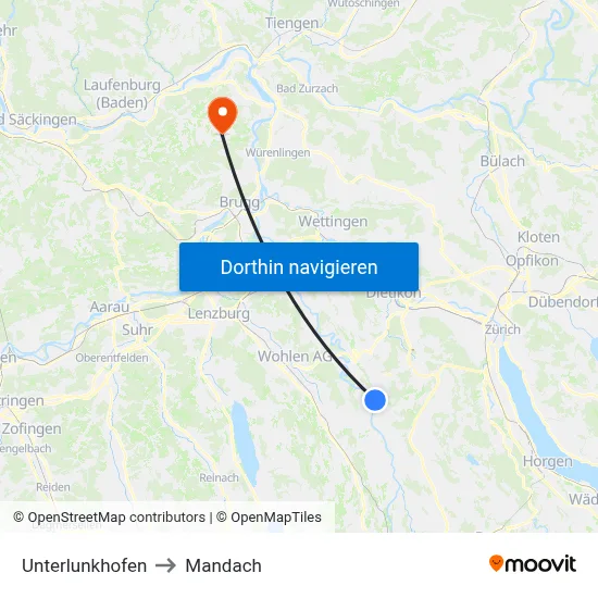 Unterlunkhofen to Mandach map