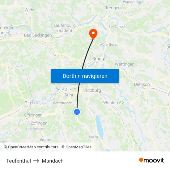 Teufenthal to Mandach map