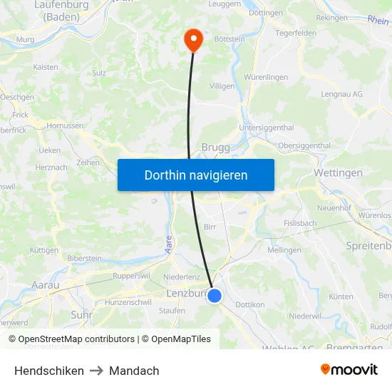 Hendschiken to Mandach map