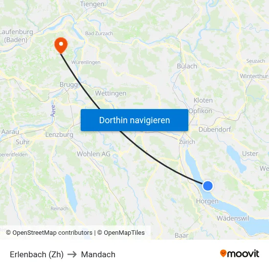 Erlenbach (Zh) to Mandach map