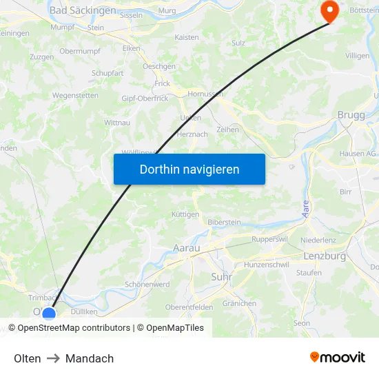 Olten to Mandach map