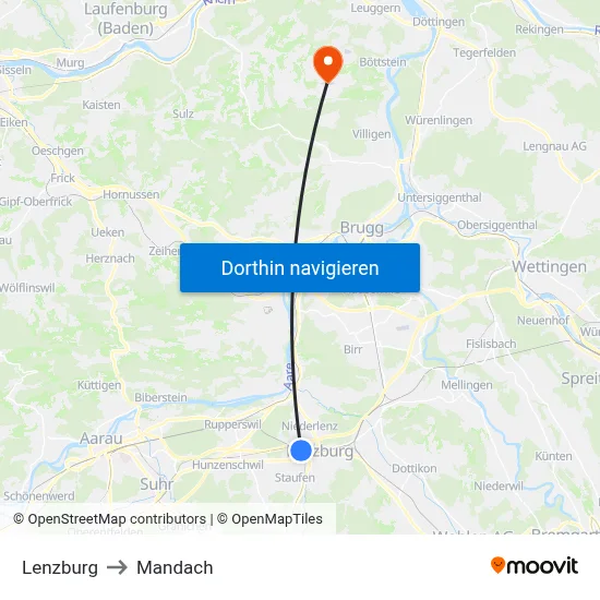 Lenzburg to Mandach map