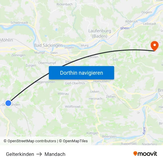Gelterkinden to Mandach map