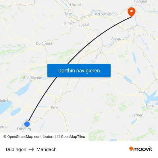 Düdingen to Mandach map