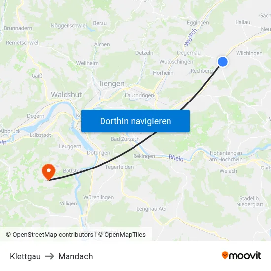 Klettgau to Mandach map