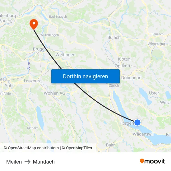 Meilen to Mandach map