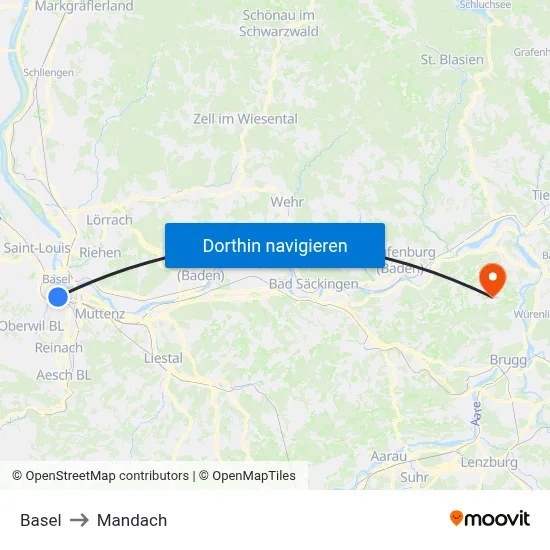 Basel to Mandach map
