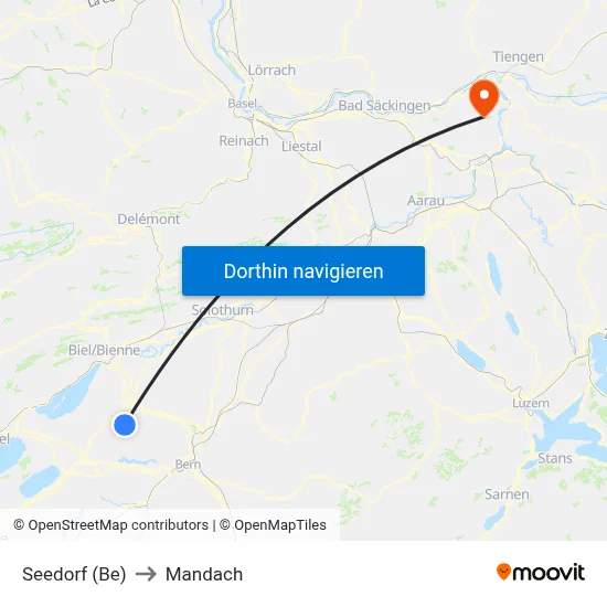 Seedorf (Be) to Mandach map