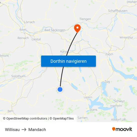 Willisau to Mandach map