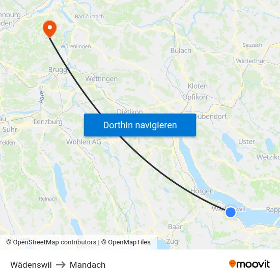Wädenswil to Mandach map