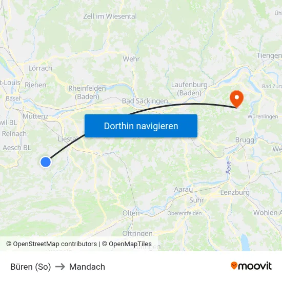 Büren (So) to Mandach map