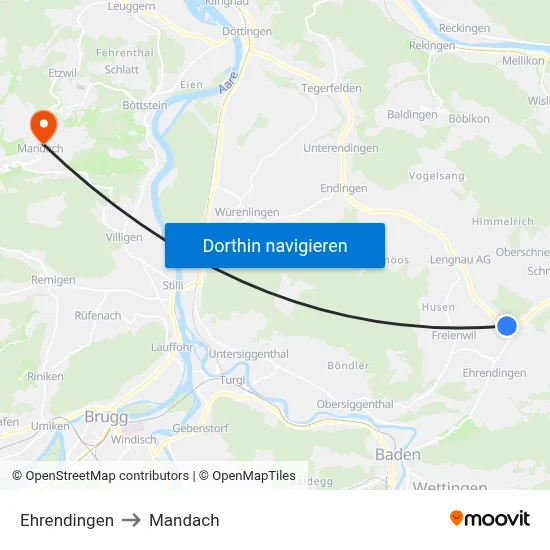 Ehrendingen to Mandach map