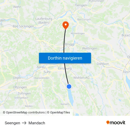 Seengen to Mandach map
