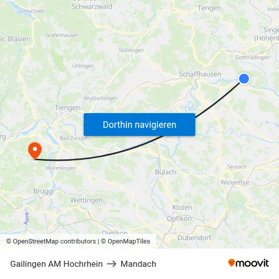 Gailingen AM Hochrhein to Mandach map