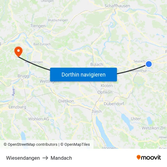 Wiesendangen to Mandach map