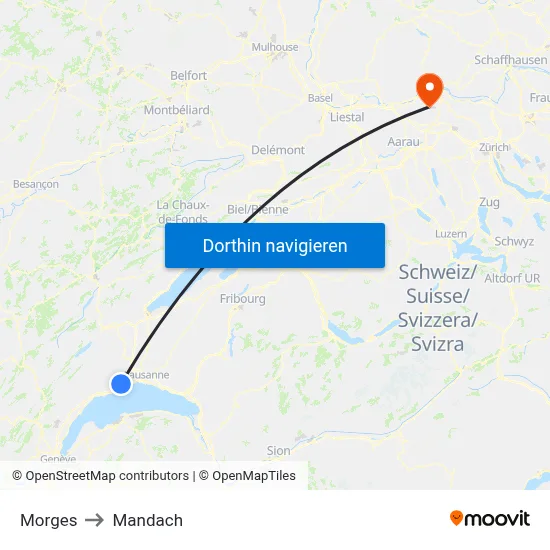 Morges to Mandach map