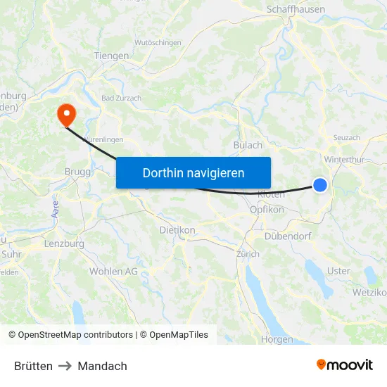 Brütten to Mandach map