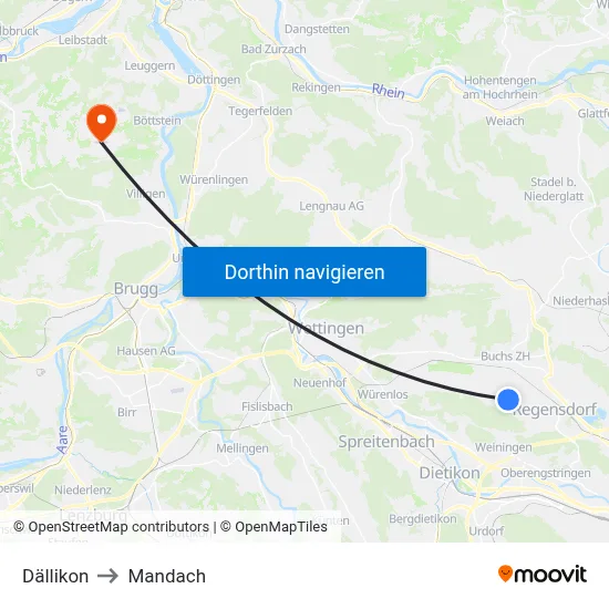 Dällikon to Mandach map