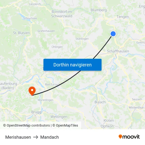 Merishausen to Mandach map