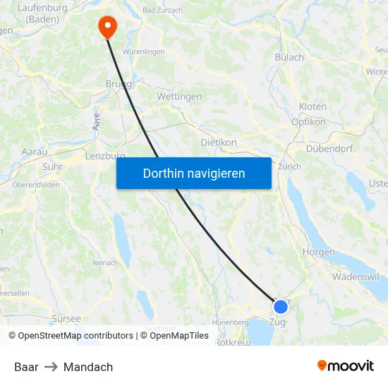Baar to Mandach map