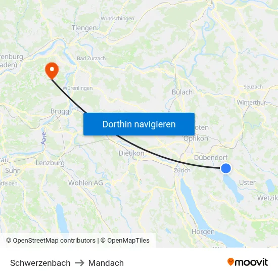 Schwerzenbach to Mandach map
