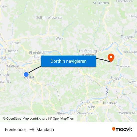 Frenkendorf to Mandach map
