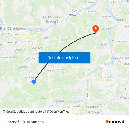 Oberhof to Mandach map