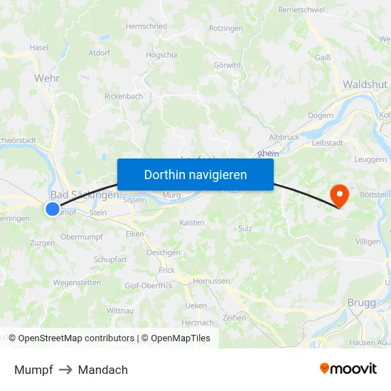 Mumpf to Mandach map
