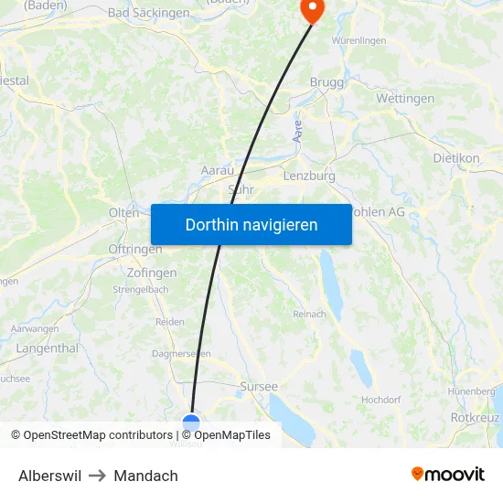 Alberswil to Mandach map