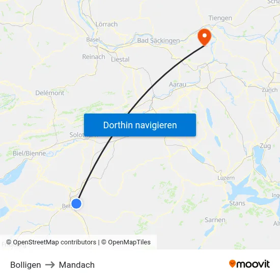 Bolligen to Mandach map