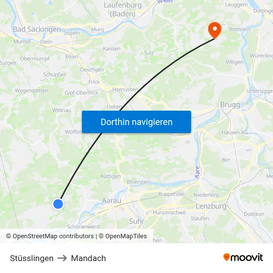 Stüsslingen to Mandach map