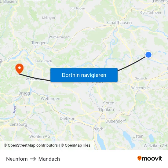 Neunforn to Mandach map