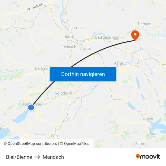 Biel/Bienne to Mandach map