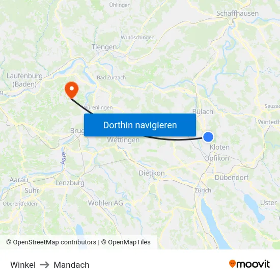 Winkel to Mandach map