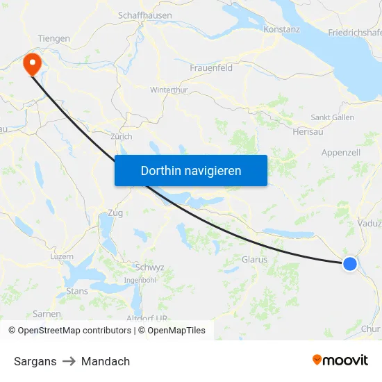Sargans to Mandach map