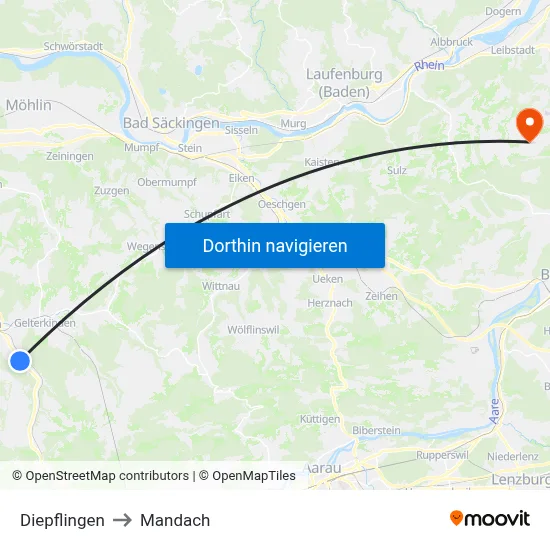 Diepflingen to Mandach map