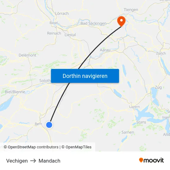 Vechigen to Mandach map