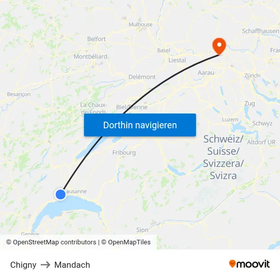 Chigny to Mandach map