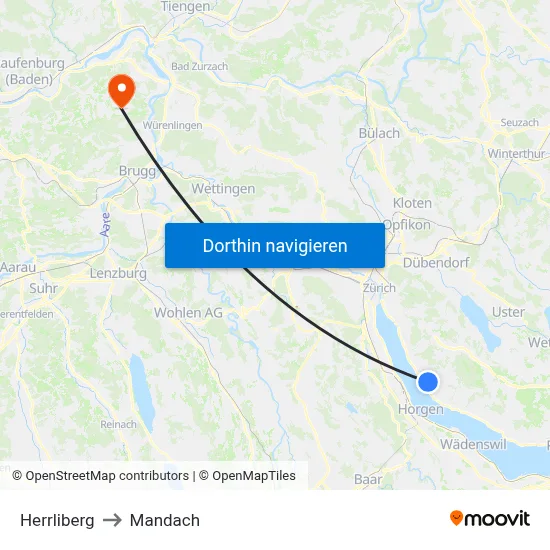 Herrliberg to Mandach map